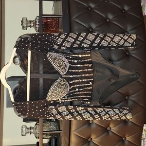 Banjul Black Rhinestone Embellished Long Sleeve Bodysuit
